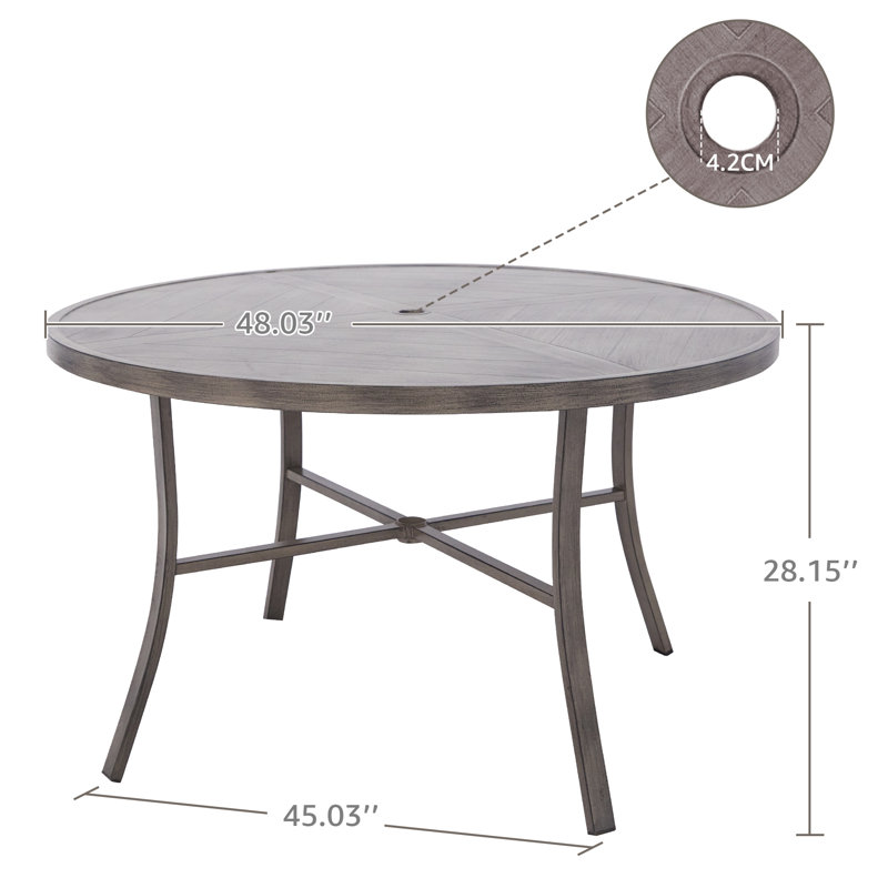 Outdoor Metal Round Dining Table With Umbrella Hole, 28.15" H x 48" W x 48" D