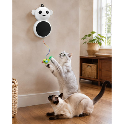 Jouet pour chat suspendu automatique à fixer à la porte, avec un accessoire en forme d'oiseau volant, deux vitesses et un mode de jeu autonome, pour chatons et chats adultes d'intérieur.