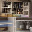 Table de bar extensible pour la maison avec tablettes ouvertes, armoire de bar moderne avec panneau cannelé, finition marbre et éclairage à DEL RVB