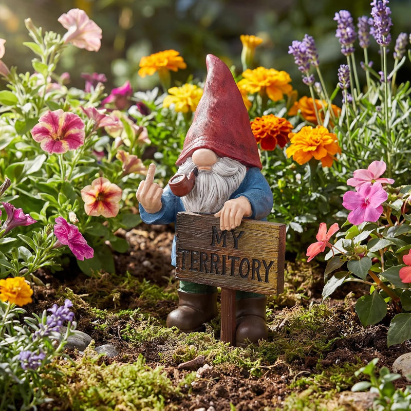 Gnome solaire avec enseigne lumineuse «My Territory», statue extérieure du doigt du milieu, cadeau bâillon pour l'anniversaire de Noël de la fête des Pères pour le mari