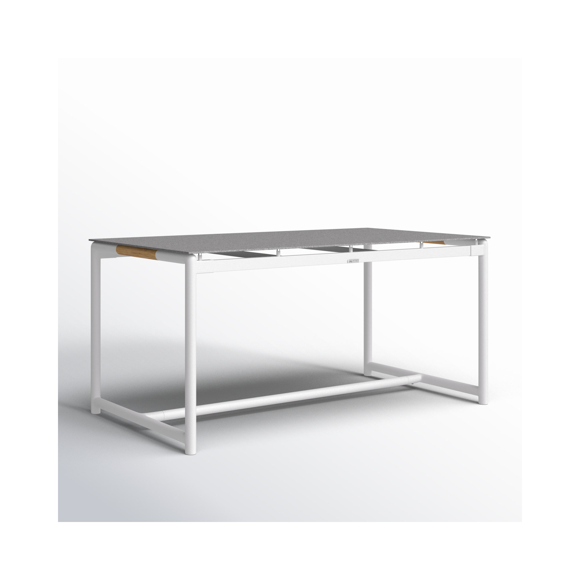 Campblin Outdoor Dining Table in Aluminum and Teak with Stone Top, White
