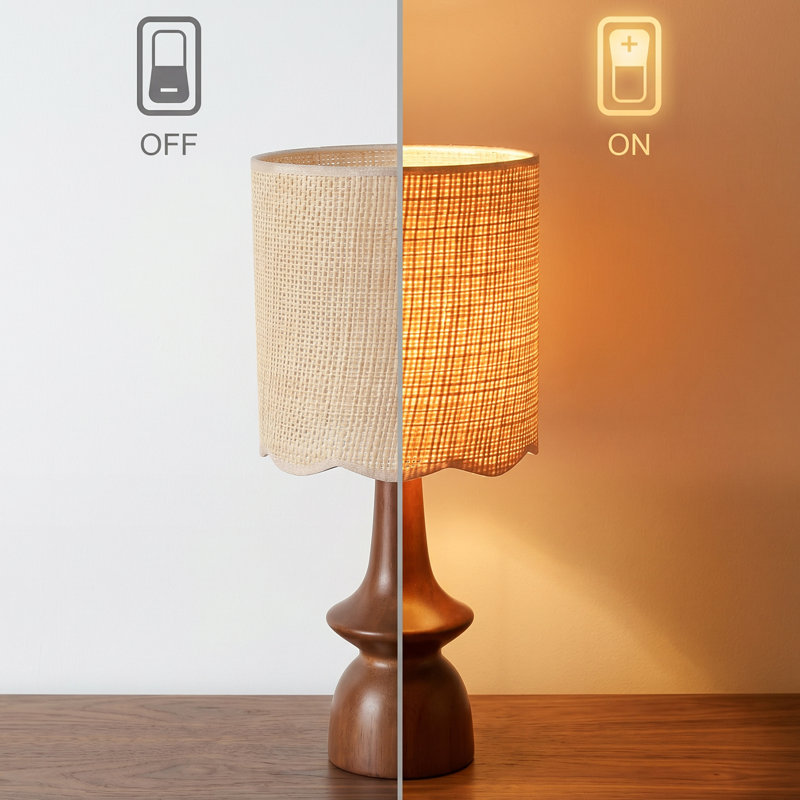 Lampe de table de style champêtre moderne en bois avec abat-jour en rotin naturel tissé Utiliser une ampoule E26 pour la chambre à coucher, le salon, le bureau (ampoule non incluse)