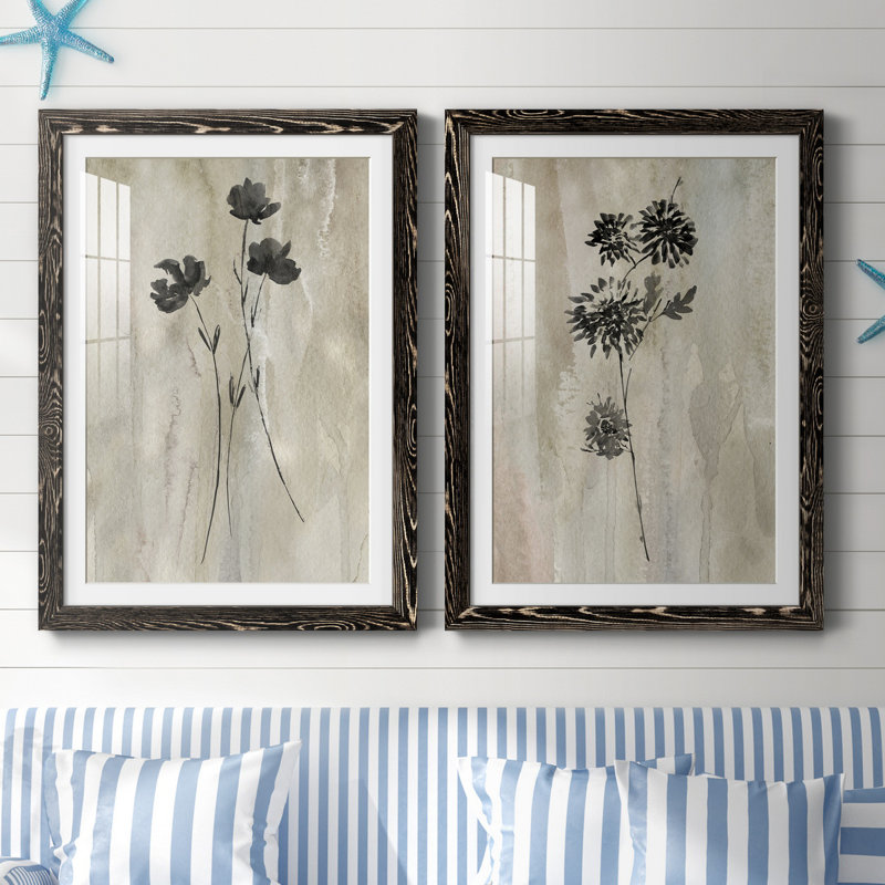 «Sumi-E Silhouette III», ensemble de 2 reproductions d'art, Impression encadrée avec passe-partout, H 31,5 po x l 47 po
