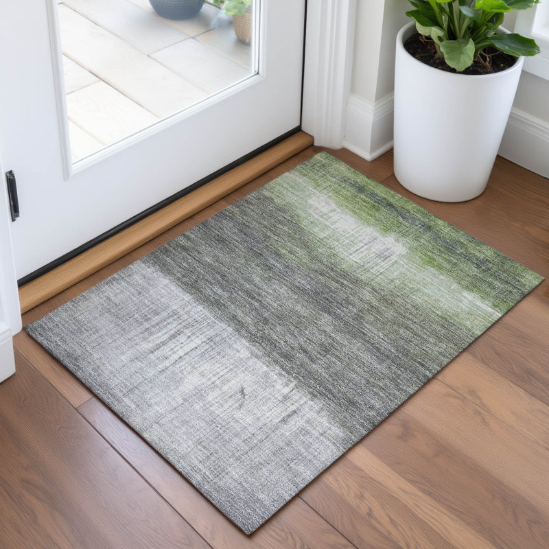 Machine Washable Indoor/Outdoor Xhevrie Fern Rug, Rectangle 1'8" x 2'6"