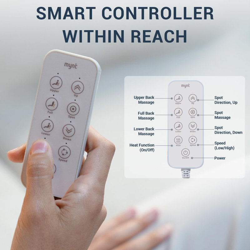 Mynt Foldable Back Massager, Massage Chair Pad with Heat Function and Adjustable Lumbar Support,FSA HSA Eligible Rolling Chair Massager with Heat for Back, Flexible Massage Chair Pad