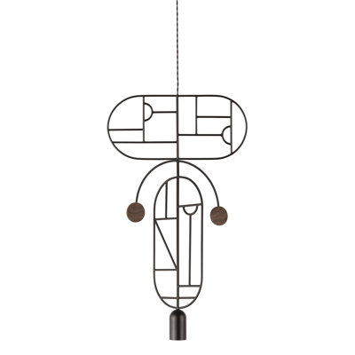 Luminaire suspendu géométrique 1 lumière H 29,5 "à pois en bois