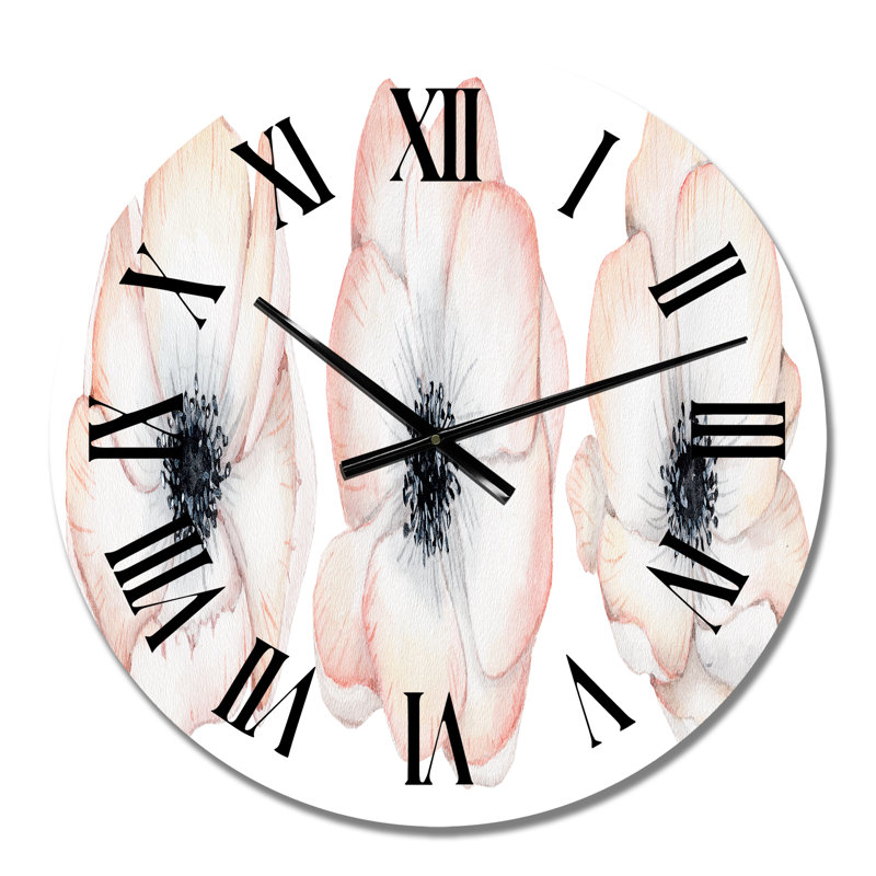 Watercolor Anemone Rose Flowers - Horloge murale traditionnelle, Petit