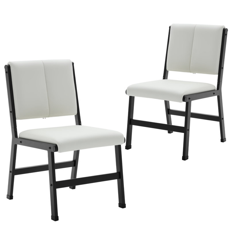 Metal Frame Breathable Synthetic Leather Upholstery Modern Dining Chairs White（Set for 2）, 2, White