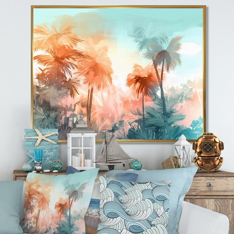 Chenard majestueux, palmiers tropicaux II sur toile, H 30 po x l 40 po x P 1,5 po, Cadre flottant doré