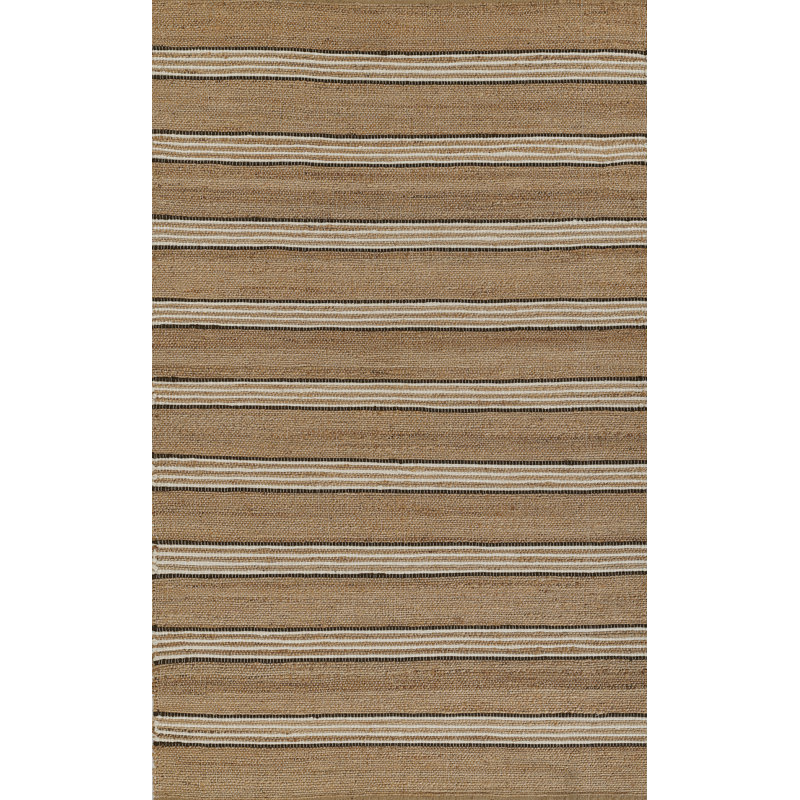 Brown Stripe 8' x 10' Wool Chenille Flat Woven Rug