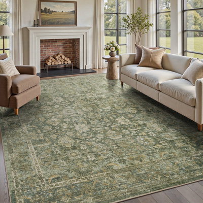 Soft Washable Vintage Floral Area Rug For Living Room & Bedroom