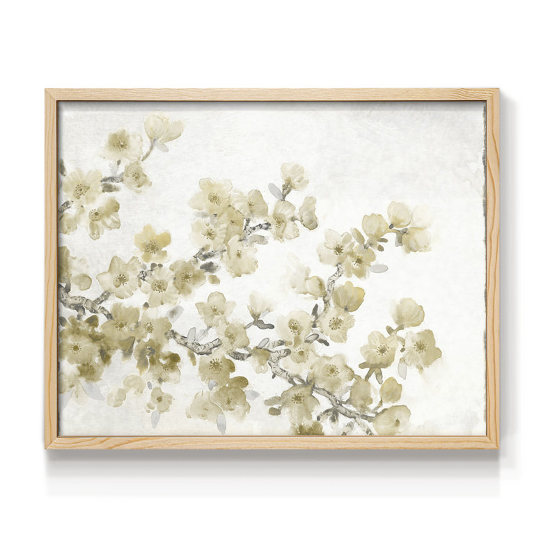 Composition neutre de cerisier en fleurs II - reproduction encadrée - réversible, H 22 po x l 28 po, Naturel