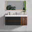 Meuble-lavabo de 48 po en noyer Grace avec lavabo à surface solide blanc brillant et tiroirs noirs doux, meuble-lavabo mural flottant pour salle de bain moderne, sans drain ni robinet, pré-assemblé