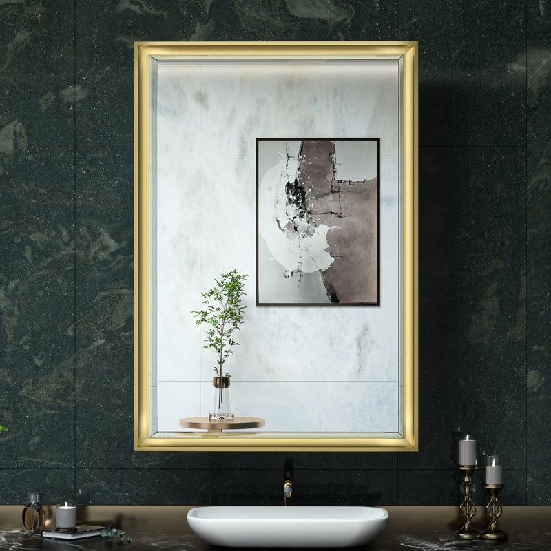 Armoire à pharmacie avec miroir et 3 tablettes Cyrille, H 36 po x l 24 po x P 5,2 po, Or