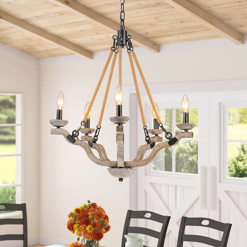 Lustre en corde de chanvre à 5 lumières