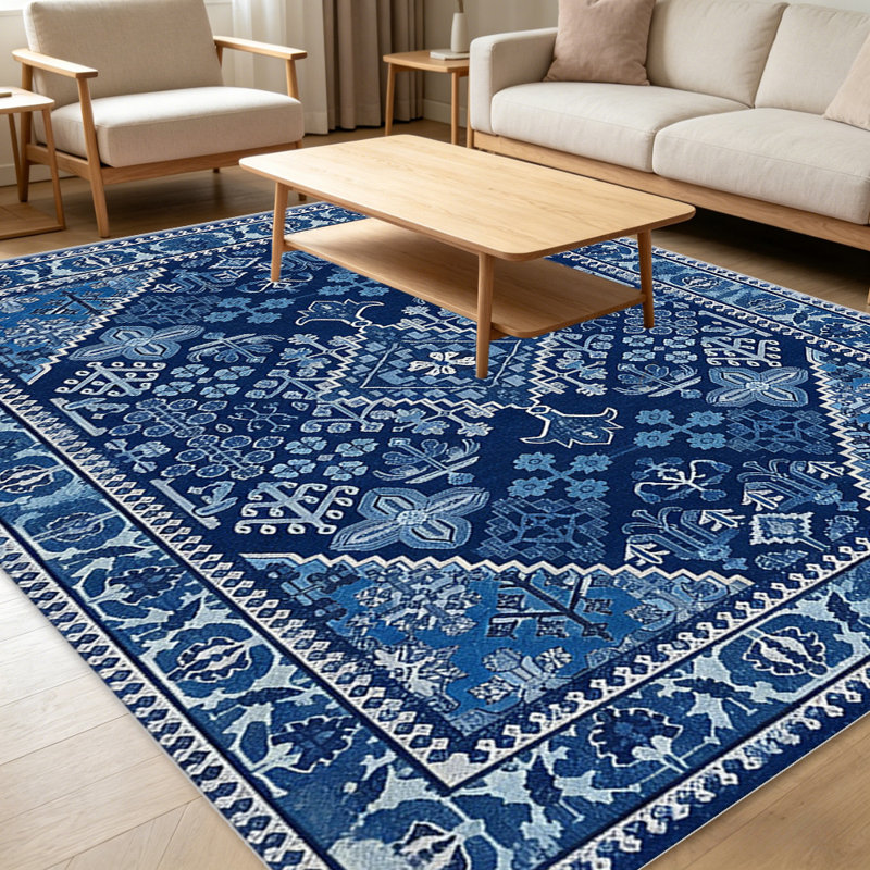 Navy Blue Vintage carpet-easy to clean, machine-washable, soft and comfortable; suitable for door mats, kitchens, living rooms, bedrooms, corridors, and laundry areas. Easy to clean, durable carpet for home decoration.