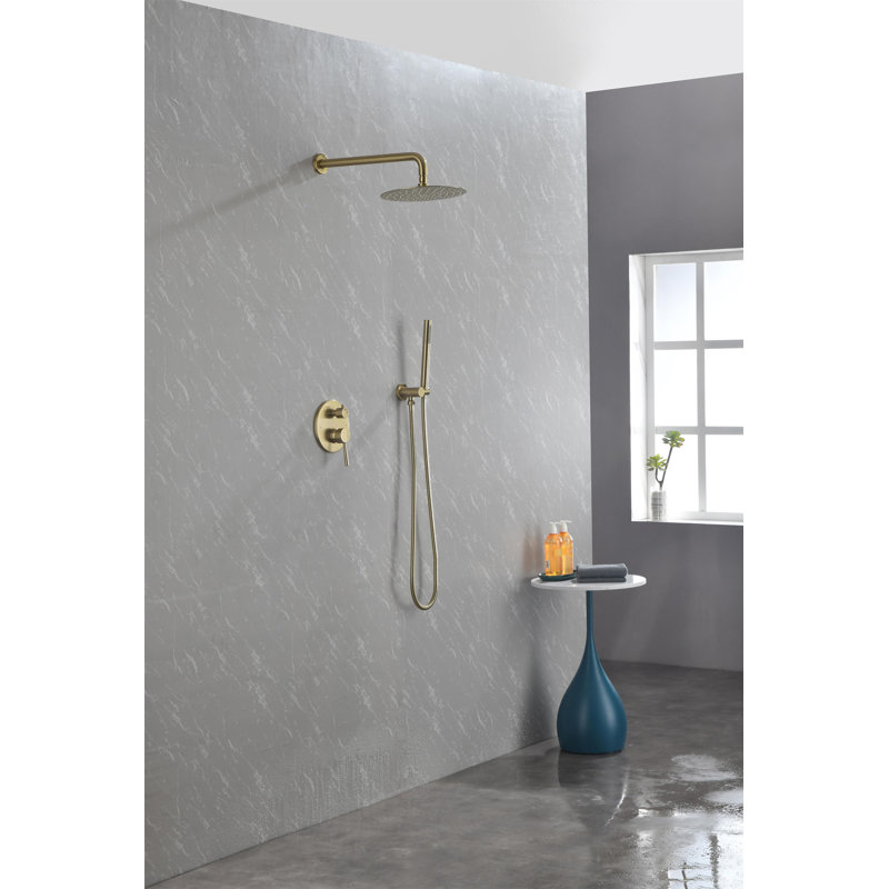Shower System, Wall Mounted Shower Faucet Set For Bathroom With High Pressure 10" Stainless Steel Rain Shower Head Handheld Shower Set, 2 Way Pressure Balance Shower Valve Kit, Brushed Gold