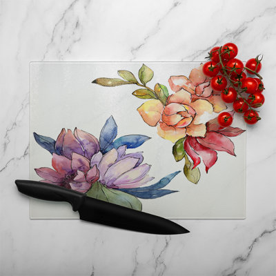 Rainbow Flowers Glass Chopping Board