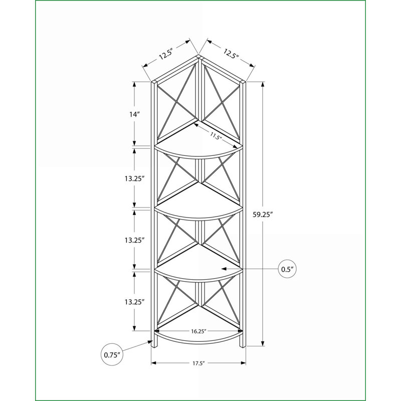 Bookshelf, 4 Tier Corner Etagere 60”h Contemporary White Marble Look | Black Metal | White | Metal, White
