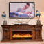 Meuble télé 70 po avec lumière de style européen luxueux, option bicolore blanc / brun, foyer en bois de chêne massif avec fonction de chauffage à flamme simulée-129164457