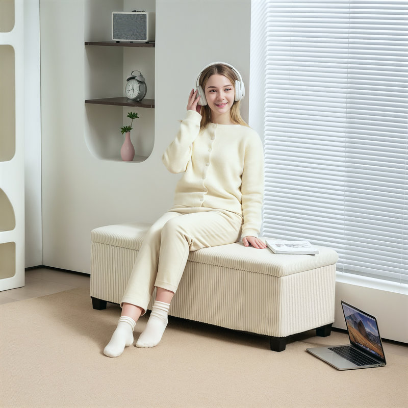 112cm Wide Storage Ottoman, Beige