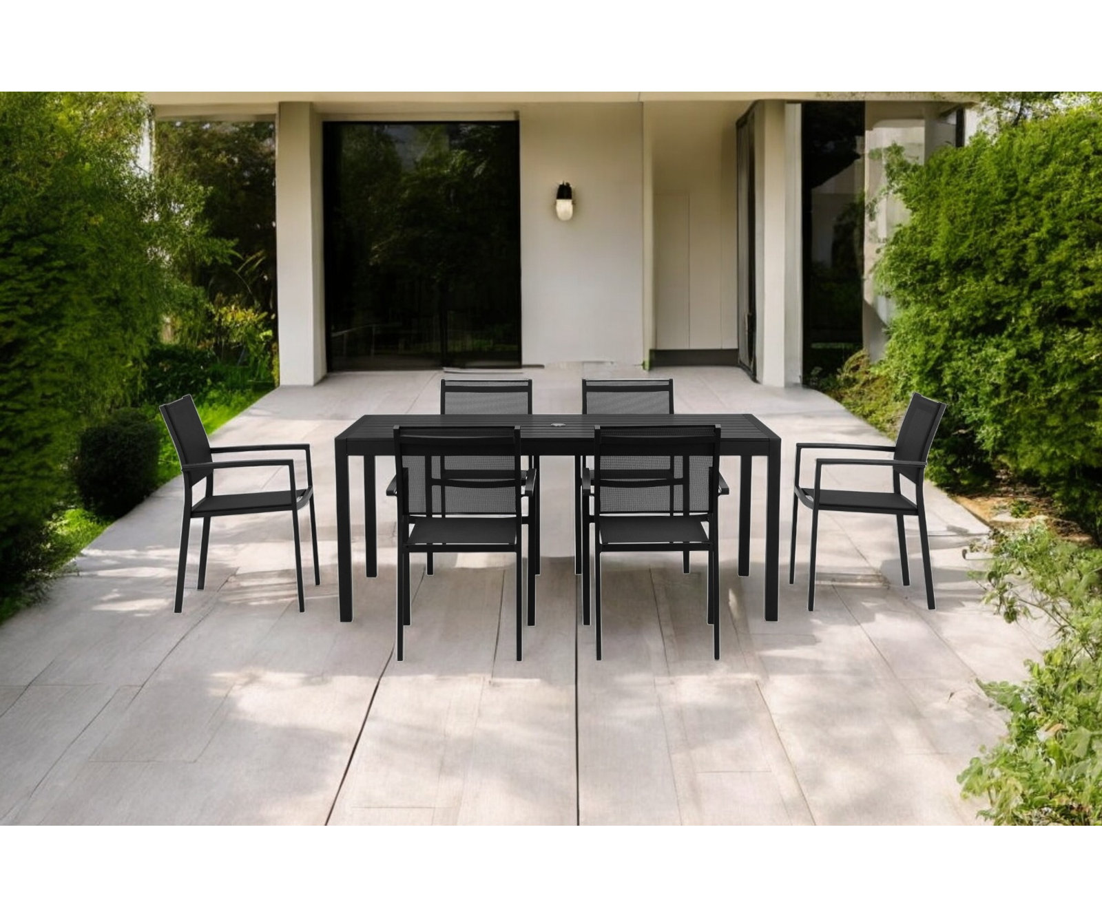 Aynura 71'' Plastic / Acrylic Outdoor Dining Table, Black, Black