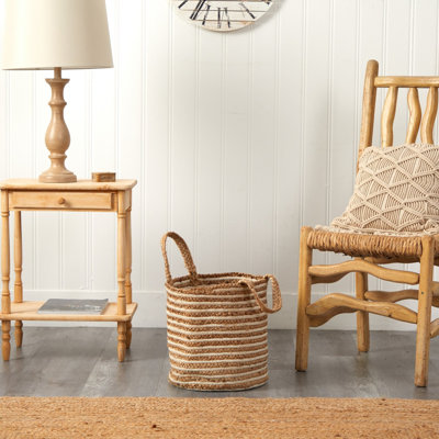 Panier Boho Chic avec rayures et poignées en coton et en jute