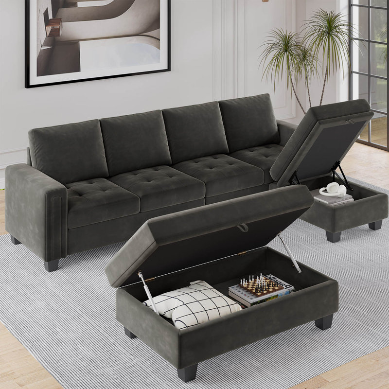Canapé modulaire rembourré Shavera, Gris