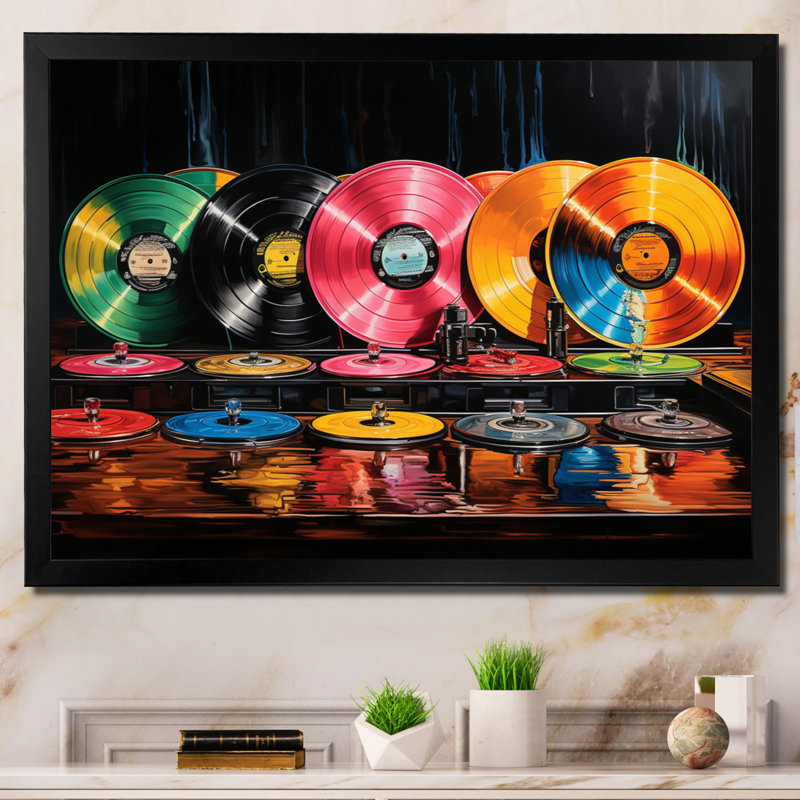 Colorful Colorful Serenade II - Disques vinyle, art mural, Cadre simple noir, H 30 po x l 40 po x P 1,5 po