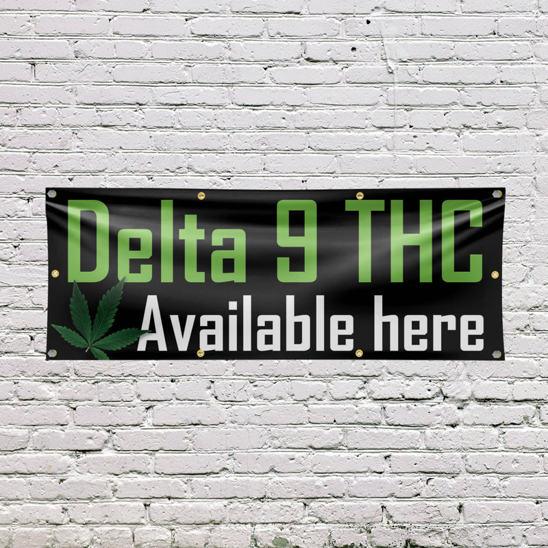 Delta 9 THC disponible ici: enseigne bannière 36 po x 96 po