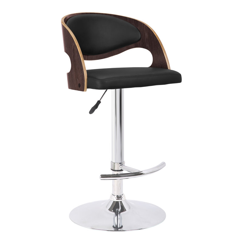 Swivel Upholstered Adjustable Height Counter Stool with Metal Frame, Black, Oak