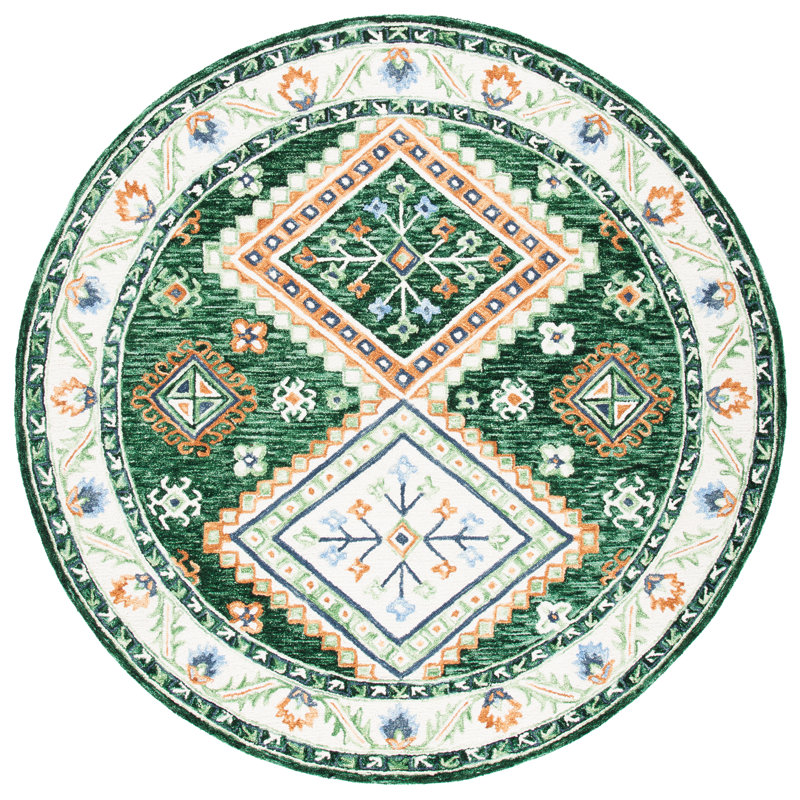Tapis en laine touffeté à la main Southwestern, Rond 7 pi