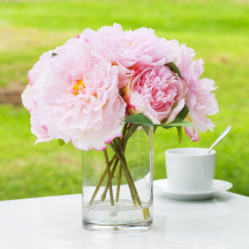 Faux Silk Peony Arrangement in Vase, Pink