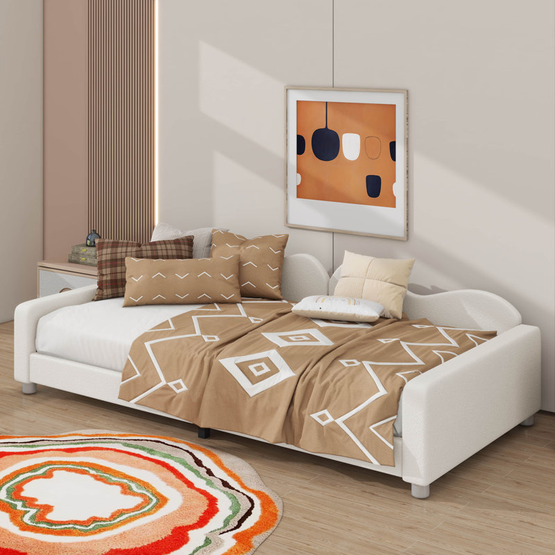 Canapé-lit simple en tissu Sherpa rembourré avec dossier en forme de nuage, Blanc