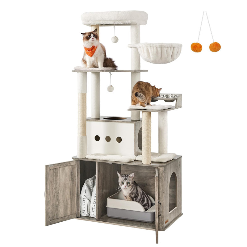 66.9-Inch Heather Greige Sisal Cat Tower with Litter Box Enclosure