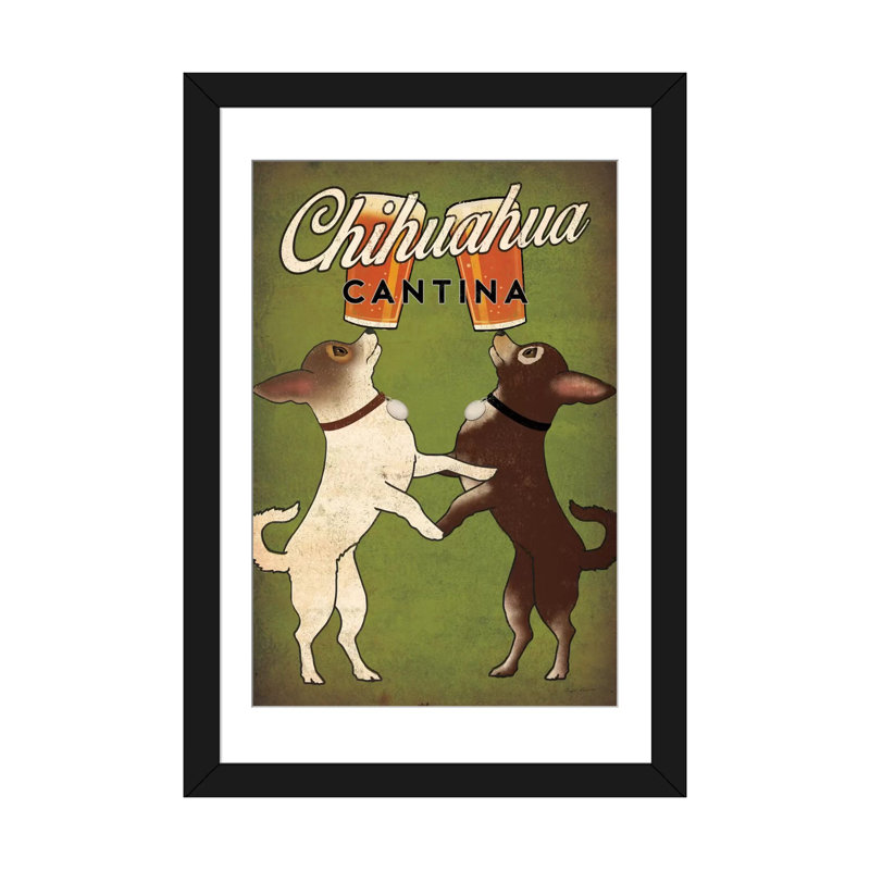 «Chihuahua Cantina», impression sur toile tendue, H 24 po x l 16 po x P 1 po, Papier d'art encadré noir, Blanc