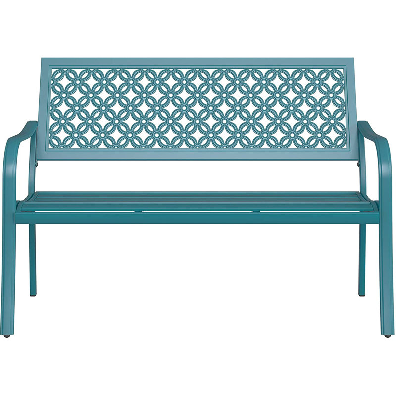 Powder Coated Steel Outdoor Bench, Blue