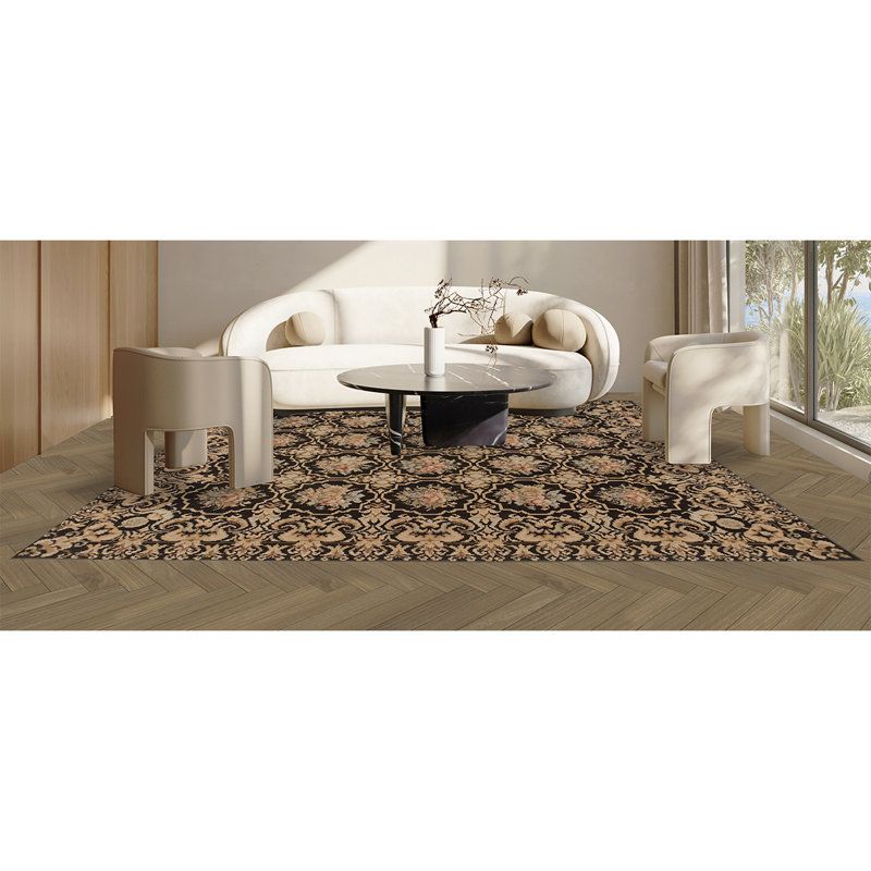 Tapis oriental en laine noué à la main en noir, Rectangle 2' x 4'