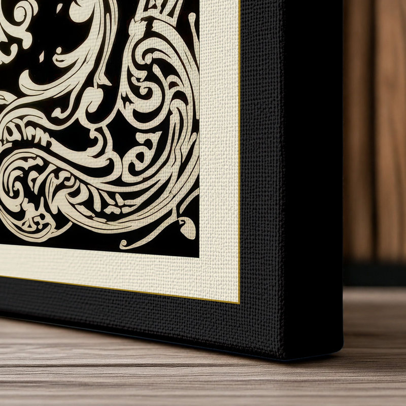 Ornamental Medallion Bloom Botanical - Wrapped Canvas, 24x16 - 61.0 x 40.6 cm, Black Border