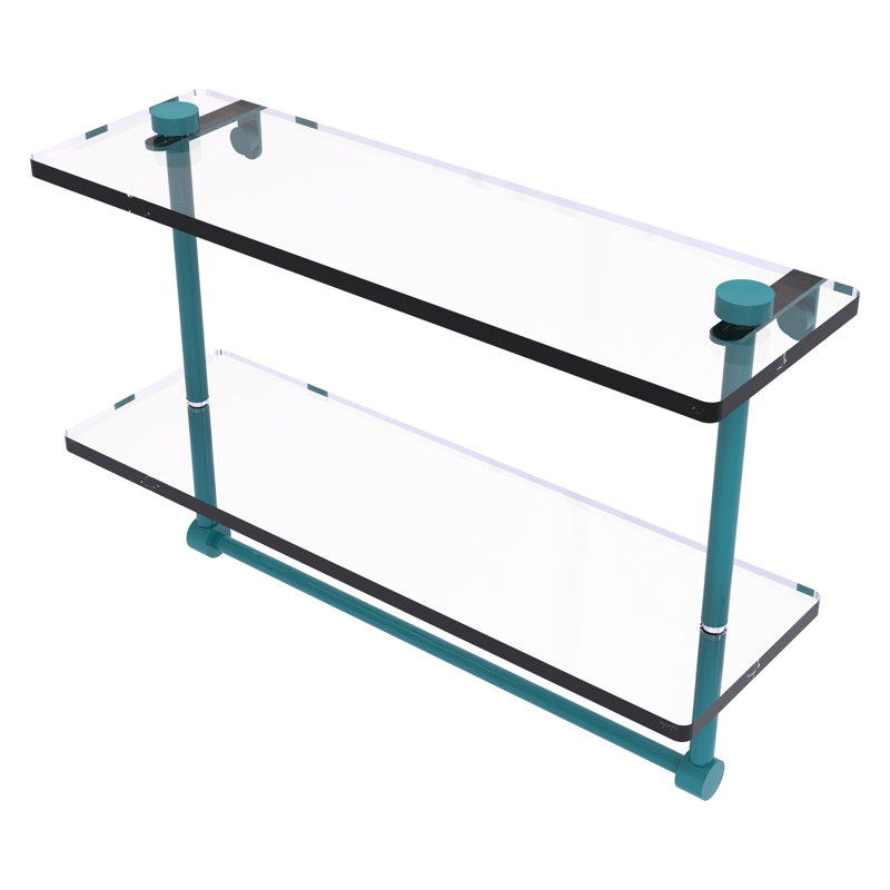 Tablette en verre à deux niveaux avec barre à serviettes intégrée NS, H 12 po x l 16 po x P 5 po, Bleu sarcelle Glokzin