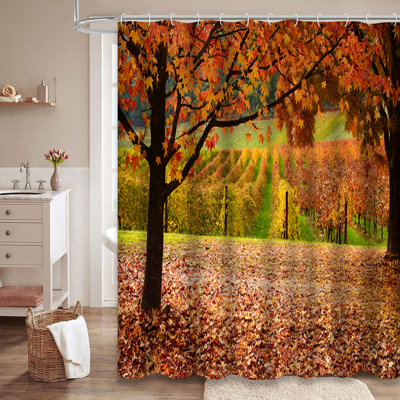 Australia Maple Tree Golden Autumn Leaves Shower Curtain with 12 Hooks