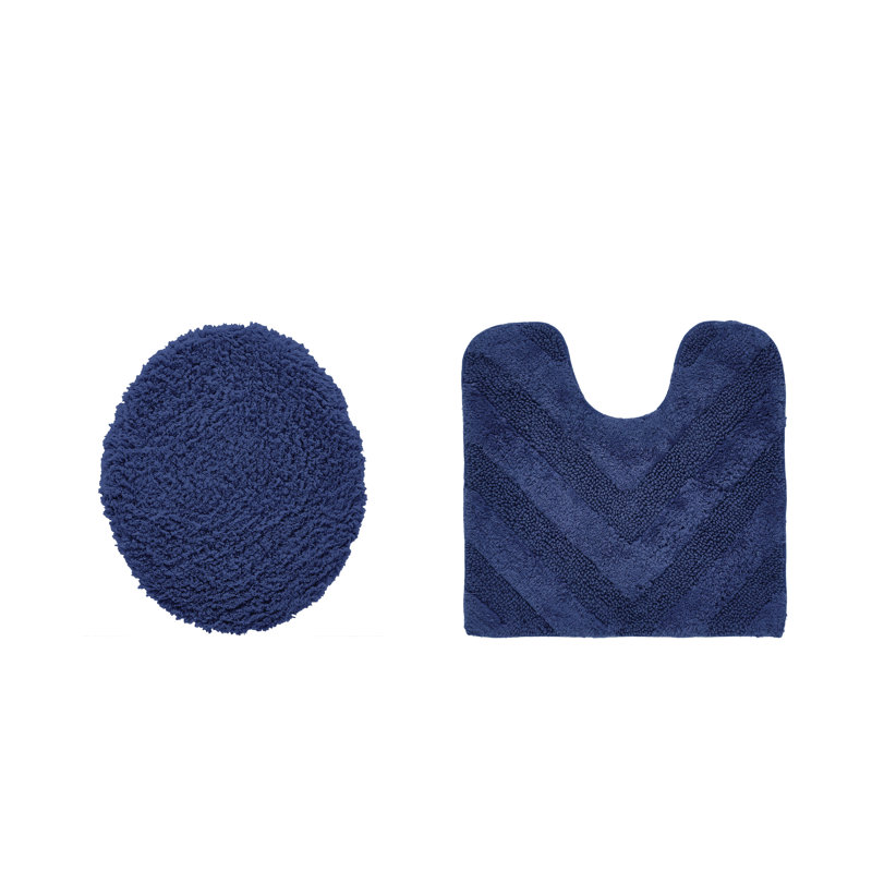 Annaclara Premium 100% Cotton 1990 GSM 2-Piece Tufted Chevron Bath Rug Set with Non-Slip Spray Latex Backing, OEKO-TEX® Certified, Super Absorbent and Machine Washable, Navy