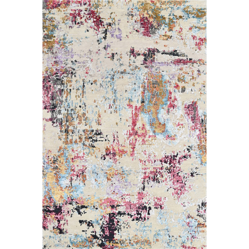 High-Quality Hand-Knotted Silver And Lilac Area Rug