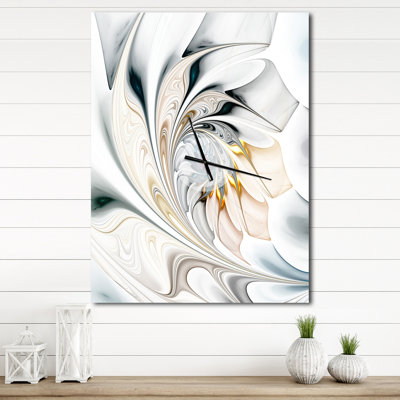 White Stained Glass Floral Art - Modern wall clock