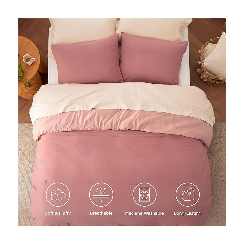 Bedsure Full Comforter Set, Pink Clay/Pink Soft Prewashed Bedding For All Seasons, 3 Pieces Gentlesoft Bed Set, 1 Lightweight Comforter And 2 Pillowcases