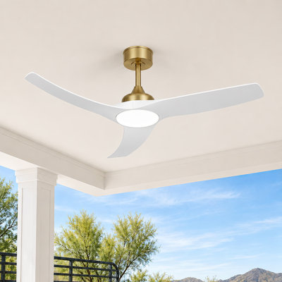 52" Outdoor Ceiling Fan with Light for Patio Garage Porch, Weather-Proof Blades & High-Airflow, Quiet DC Motor 3CCT Dimmable LED Ceiling Fan Remote for Farmhouse
