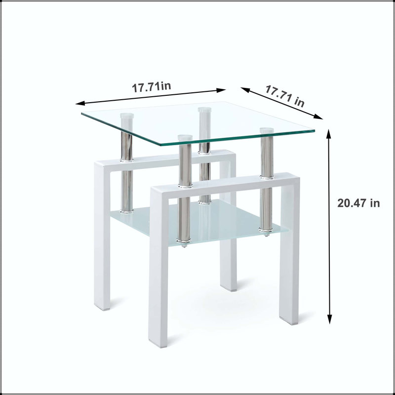Table de bout en verre trempé blanc, Plateau transparent / base blanche