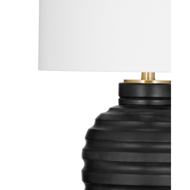 Lampe de table Hale avec base en ciment et abat-jour tambour noir