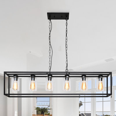 Timberlandblan Luminaire suspendu industriel noir rétro à 5 lumières de style moderne avec cage linéaire noire