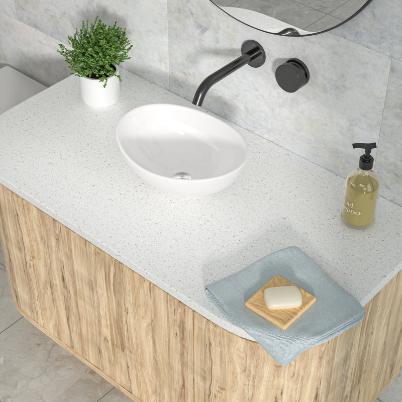 16'' x 13'' White Ceramic Vessel Bathroom Sink, Modern Above-Counter Vanity Basin for Contemporary Bathrooms